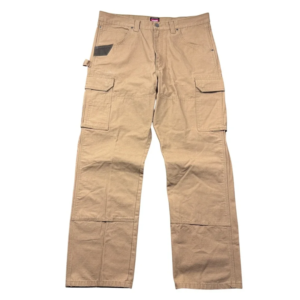 Wrangler Workwear Mens 38x32 Tan Ripstop Cargo Pants Utility Carpenter Relaxed